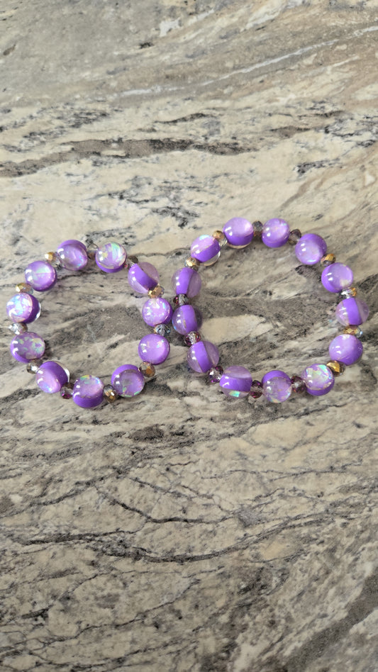 2pc Purple Beaded Bracelet Set