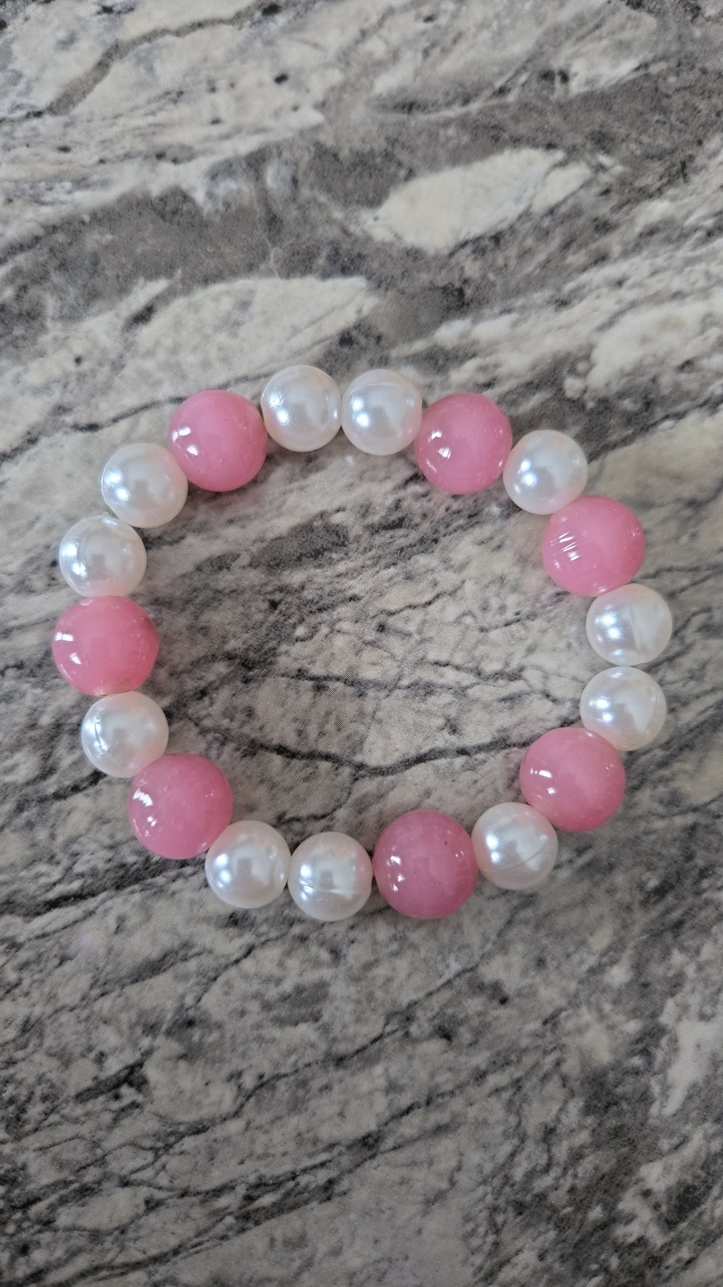 Faux Pearl Pink and White Beaded Bracelet Set