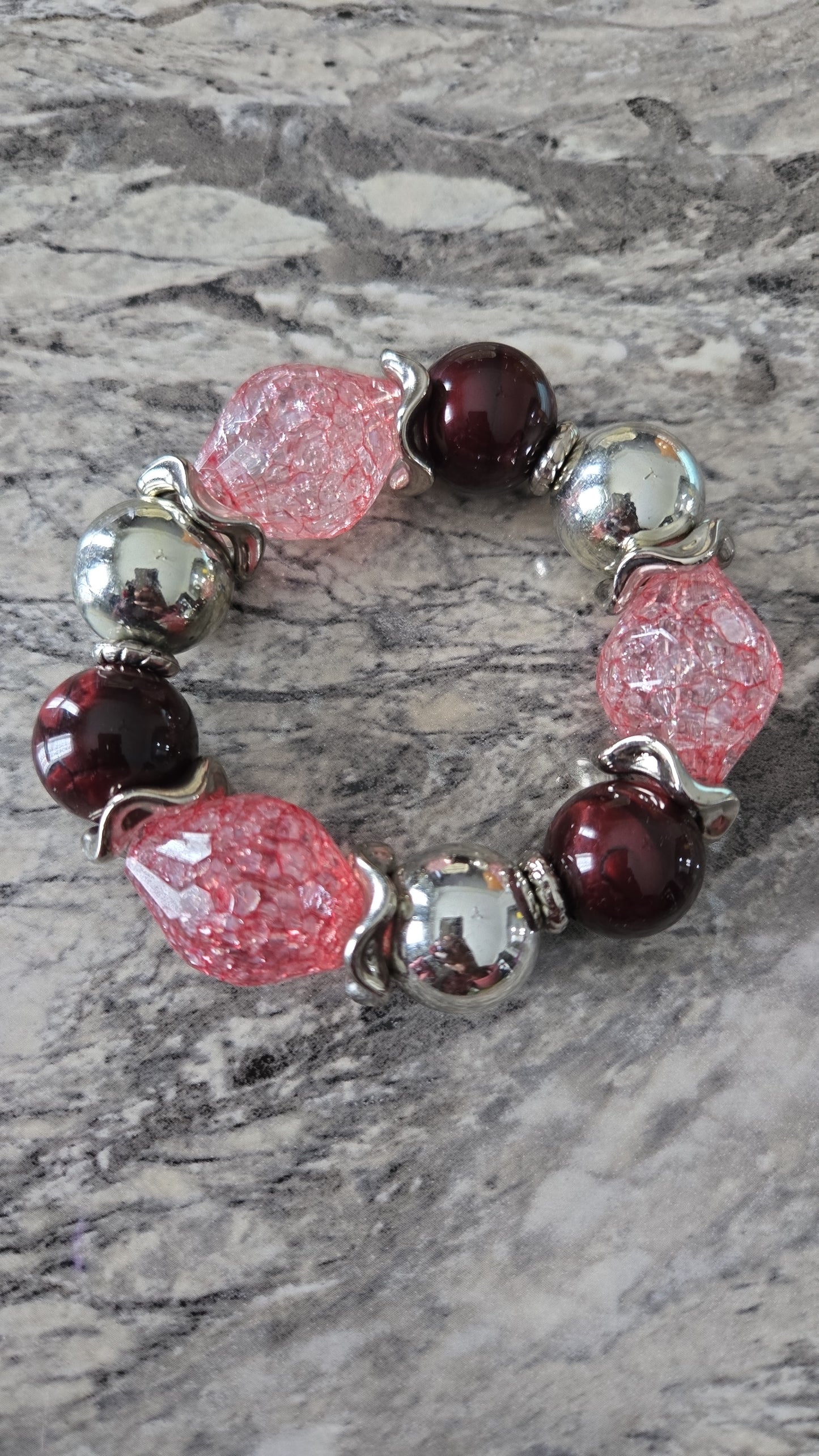 Jumbo Silver and Maroon Bracelet