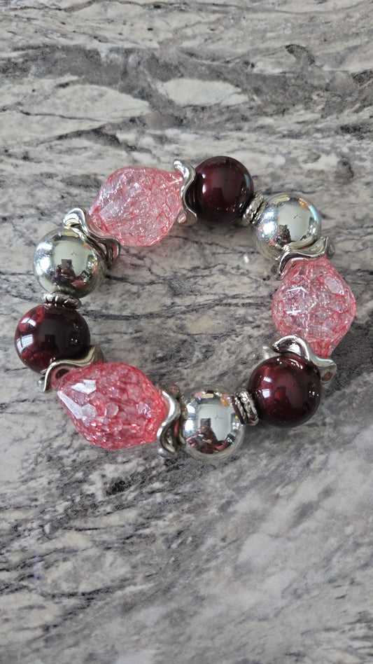Jumbo Silver and Maroon Bracelet