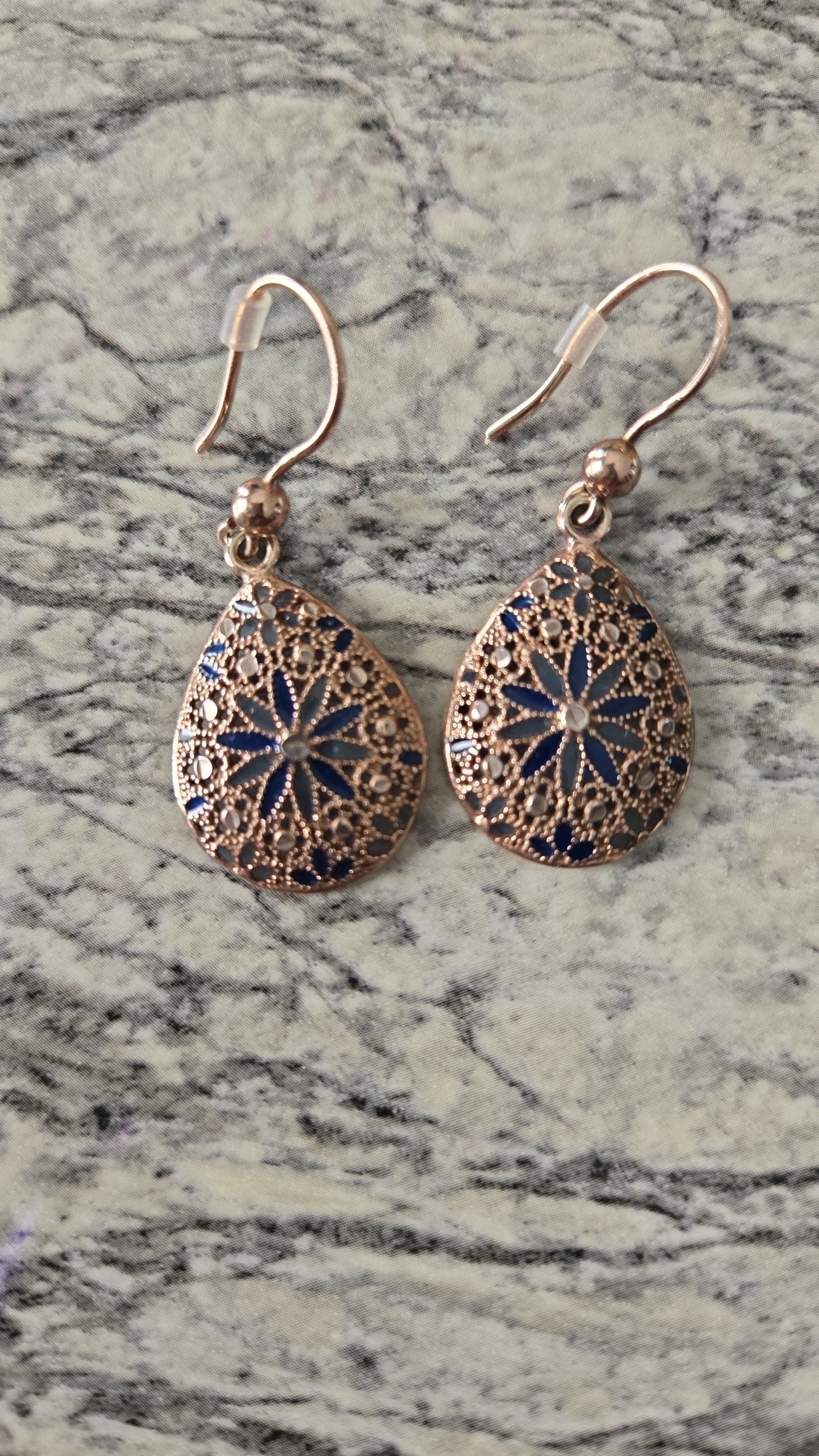 Blue and Golden Floral Earrings