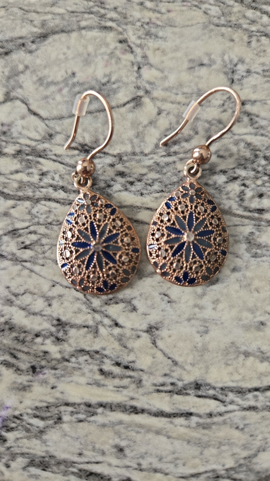 Blue and Golden Floral Earrings