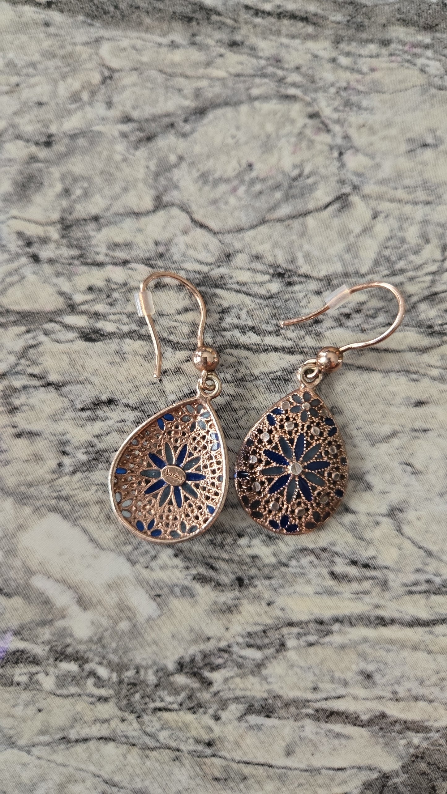 Blue and Golden Floral Earrings